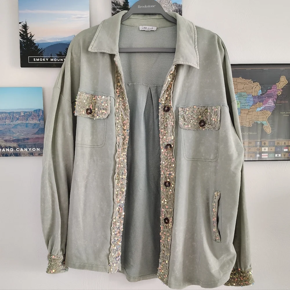 Sequin Trimmed Shacket - Picture 1 of 7